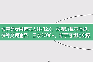 快手无人2.0赛道,日收3000+,新手可落地实操