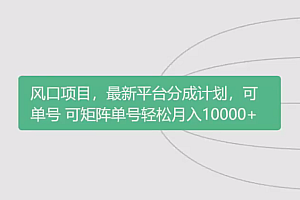 风口项目,最新平台分成计划,单号轻松月入10000+
