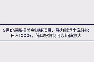 9月份最新撸美金赚钱项目,暴力搬运小说轻松日入1000+,简单好复制可以矩阵放大