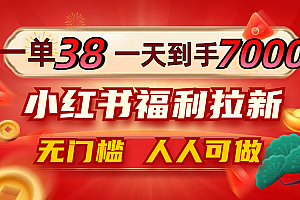 一单38,一天到手7000+,小红书福利拉新,0门槛人人可做